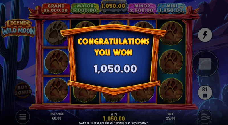 Legends of the Wild Moon - обща печалба от Free Spins
